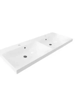 MEREO | N&aacute;bytkov&eacute; dvojumyvadlo |  121x46x14 cm |  lit&yacute; mramor |  b&iacute;l&eacute; Značkový