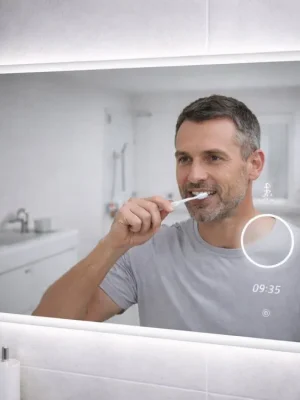 LED zrcadlo TIME 100×65 cm s hodinami a kosmetickým zrcátkem Sezónní Sleva