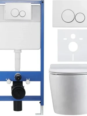 Značkový CERANO - Kompletní podomítkový WC set Lite/Felci - bílá lesklá - WC tlačítko Duo, bílá - předstěnová instalace - 52,5x36 cm