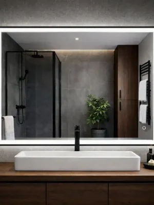 LED zrcadlo Noir 80x60 cm, černý matný rám, nastavitelné | Koupelny-sanita.cz Cenová Bomba