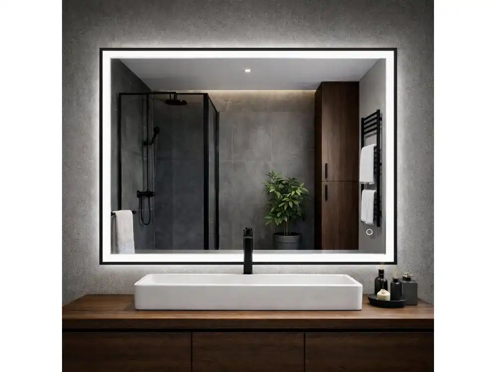 LED zrcadlo Noir 80x60 cm, černý matný rám, nastavitelné | Koupelny-sanita.cz Cenová Bomba