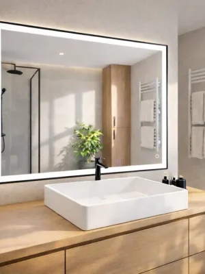 Nová Kolekce LED zrcadlo Noir 100x60 cm, černý matný rám, nastavitelné | Koupelny-sanita.cz