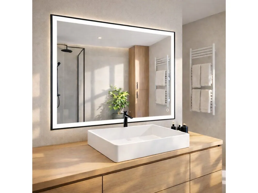 Nová Kolekce LED zrcadlo Noir 100x60 cm, černý matný rám, nastavitelné | Koupelny-sanita.cz