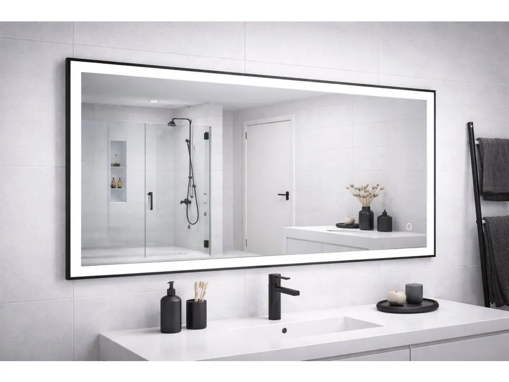 Dokud Zásoby Vydrží LED zrcadlo Noir 120x60 cm, černý matný rám, nastavitelné | Koupelny-sanita.cz