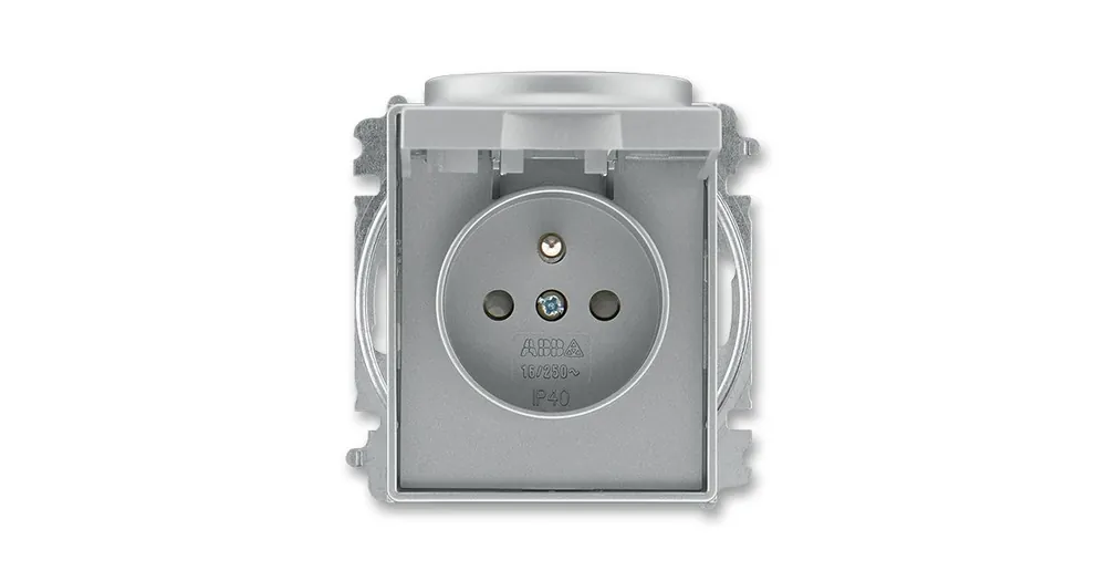 ABB 5519E-A02397 36 TIME Zásuvka jednoduchá s clonkami a s víčkem OCELOVÁ Novinka