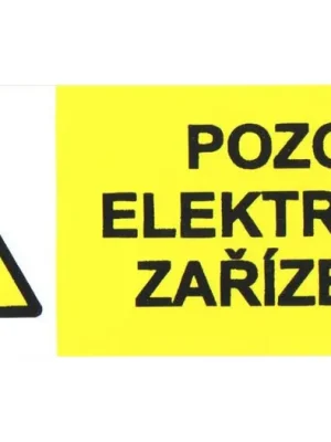 Sezónní Sleva štítek "POZOR ELEKTRICKÉ ZAŘÍZENÍ" 9x3,2cm ,samolepící fólie