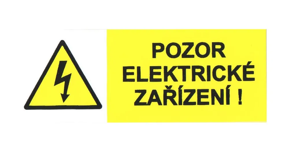 Sezónní Sleva štítek "POZOR ELEKTRICKÉ ZAŘÍZENÍ" 9x3,2cm ,samolepící fólie