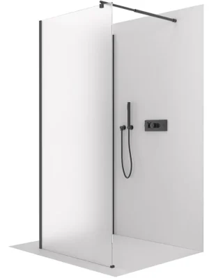 Značkový CERANO - Sprchová zástěna Walk-in Onyx Corner Round L/P - 8 mm - kulatá vzpěra - černá matná, mléčné sklo - 80x90x200 cm