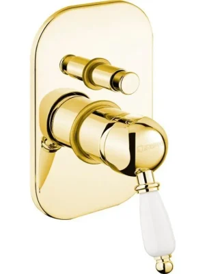 Značkový Sapho KIRKÉ WHITE podomítková sprchová baterie, 2 výstupy, bílá páčka, zlato KI42BZ