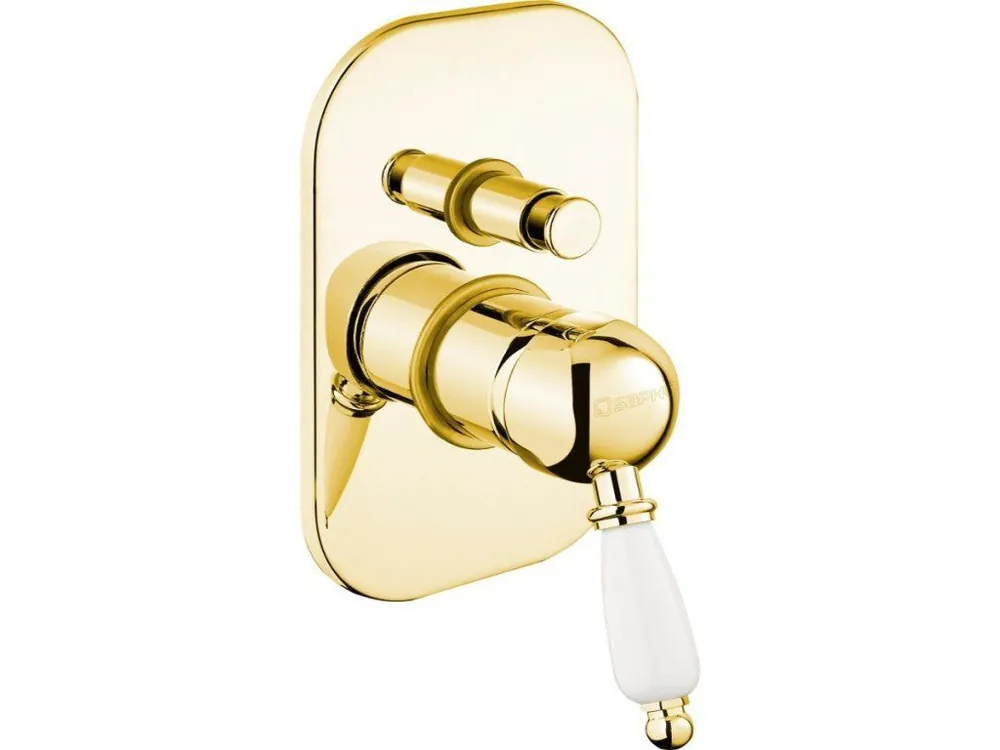 Značkový Sapho KIRKÉ WHITE podomítková sprchová baterie, 2 výstupy, bílá páčka, zlato KI42BZ