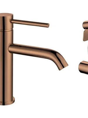 Novinka RHAPSODY stojánková umyvadlová baterie s bidetovou sprchou, měď mat