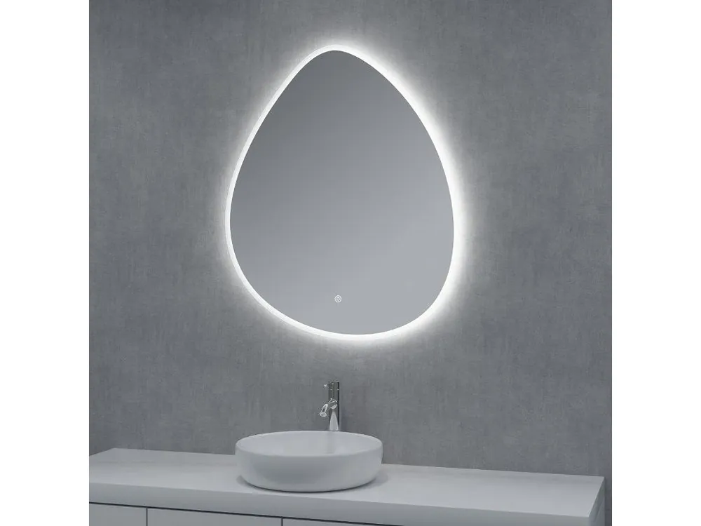 Zrcadlo ve tvaru kapky, LED osvětlení po obvodu, rozměr 800 x 800 mm, nastavitelná barva teploty světla Sezónní Sleva