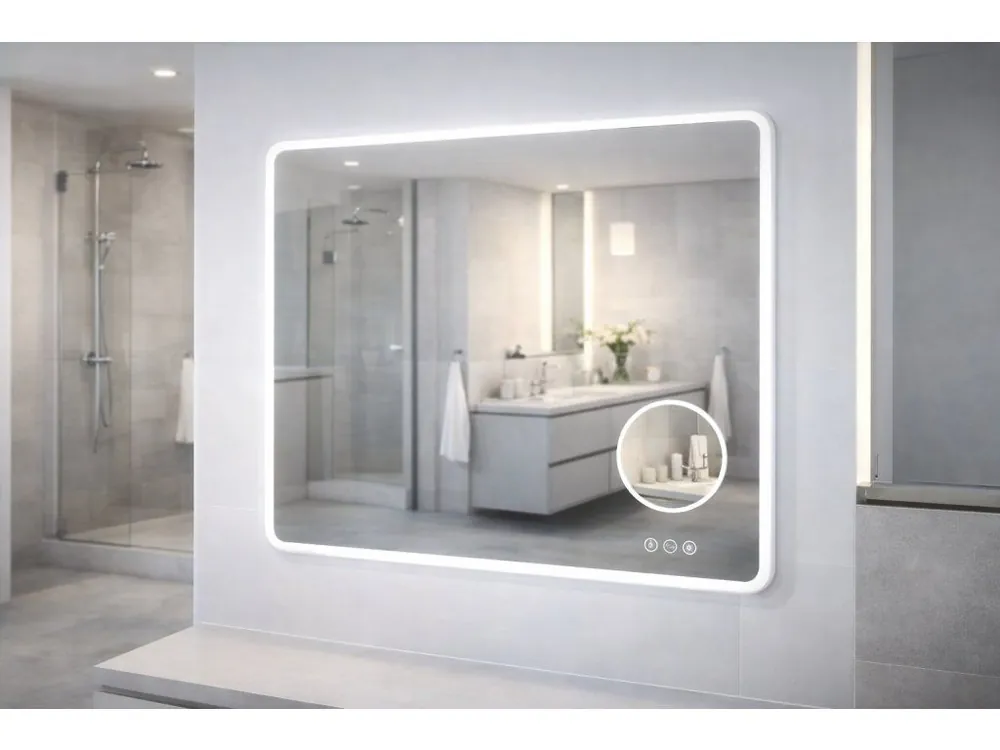 Rychlé Dodání Koupelnové zrcadlo MATTEO LIGHT 80x70 cm: LED se stmíváním a lupou