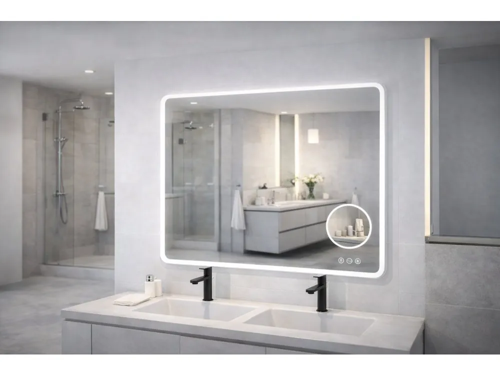 Koupelnové zrcadlo MATTEO LIGHT 100x70 cm: LED se stmíváním Vysoce Kvalitní