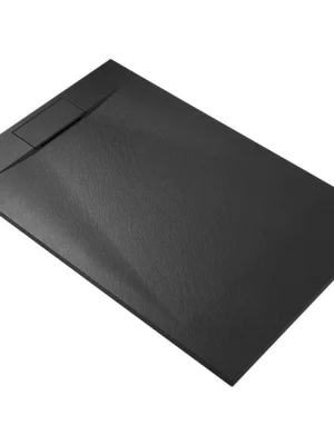 Značkový CERANO - Sprchová vanička obdélníková Enzo - SMC/minerální kompozit - strukturovaná černá matná - 140x90x3 cm