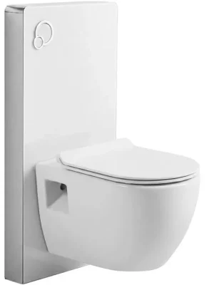 Značkový CERANO - Kompletní WC set sanitární splach. modul - bílá matná + WC závěsné Dure, Rimless + Slim/UF sedátko - bílá lesklá - 51x35 cm