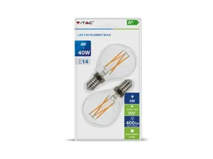 Zlevněný ŽÁROVKA LED FILAMENT E14, 4W, 400LM, P45, 2700K/2-PACK!