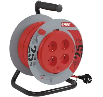 Horká Nabídka Prodlužovací kabel na bubnu 25 m / 4 zásuvky / černý / PVC / 230 V / 1,5 mm2