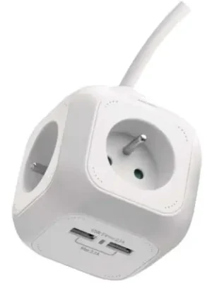 Prodlužovací kabel - kostka 1,9 m / 4 zásuvky / bílý / PVC / s USB / 1 mm2 Cenově Výhodný