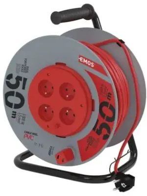 Prodlužovací kabel na bubnu 50 m / 4 zásuvky / černý / PVC / 230 V / 1,5 mm2 Sleva