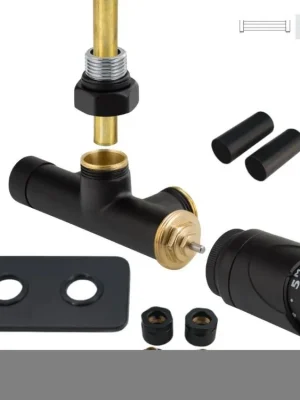 ONE-SADA, 1-bodový ventil s hlavicí+svěrné šroub.Cu+Al-Pex, mosaz.rozeta+krycí trubičky,černá barva Značkový