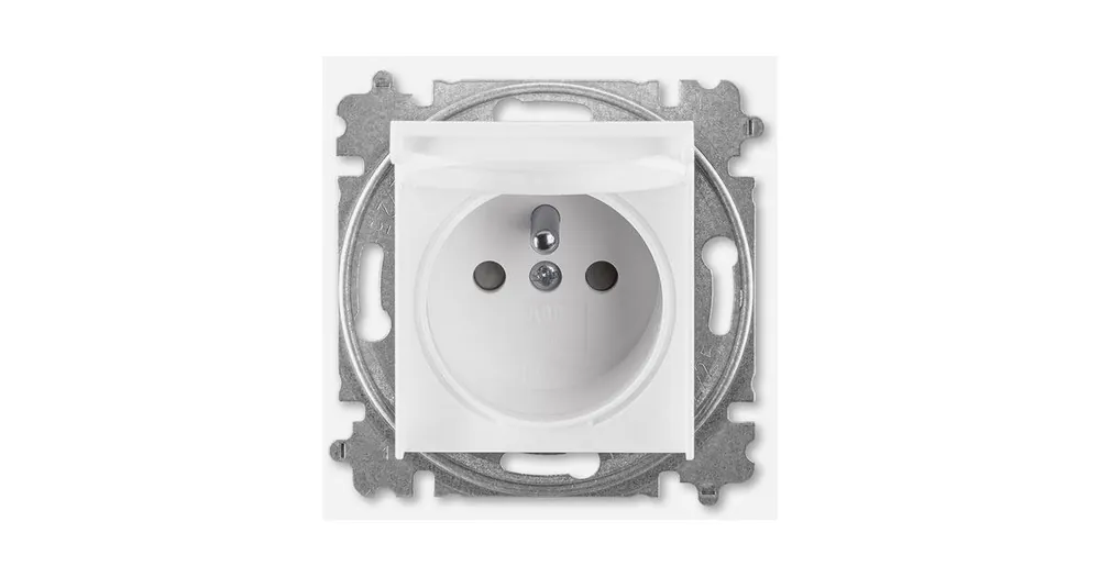 ABB 6619H-A06997 03 Levit Zásuvka jednonásobná s ochr. kolíkem, s clonkami, s víčkem; bílá/bílá náhrada za 5519H-A02397 03 Levný