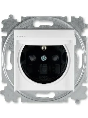 ABB 6619H-A06997 62 Levit s IP44  krytím,Zásuvka jednonásobná s ochranným kolíkem s clonkami a víčkem, Bílá/kouřová černá náhrada za 5519H-A02997 62 Víkendová Akce