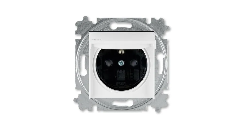ABB 6619H-A06997 62 Levit s IP44  krytím,Zásuvka jednonásobná s ochranným kolíkem s clonkami a víčkem, Bílá/kouřová černá náhrada za 5519H-A02997 62 Víkendová Akce