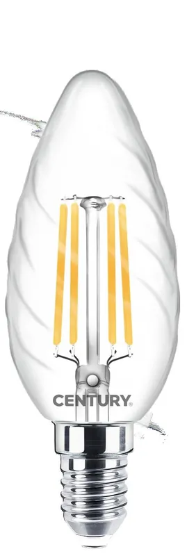Značkový LED FILAMENT CANDLE kroucená ČIRÁ 6W E14 2700K 360d - CENTURY
