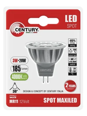 LED spot MAXILED 3W 12VDC/AC MR11 4000K 185Lm 30d ?35x38mm IP20 BL - CENTURY Super Cena