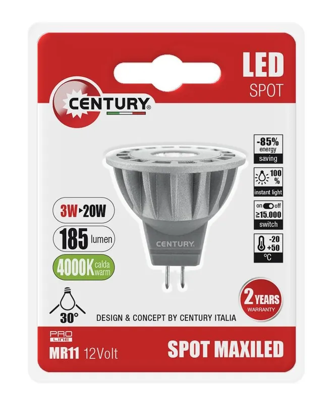 LED spot MAXILED 3W 12VDC/AC MR11 4000K 185Lm 30d ?35x38mm IP20 BL - CENTURY Super Cena
